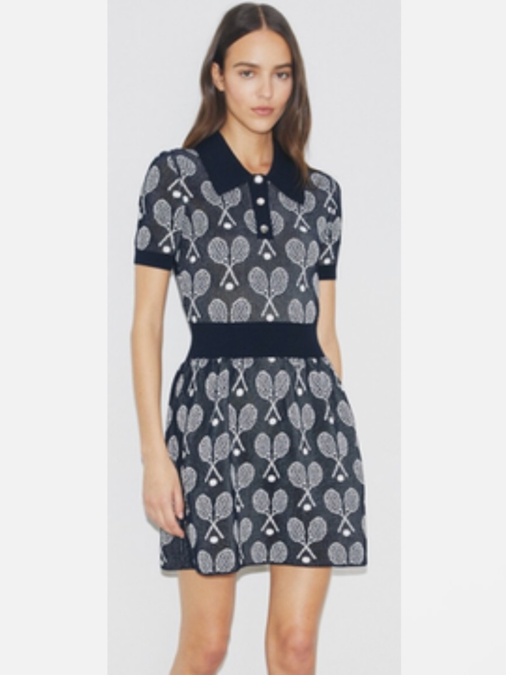 Tory Burch Racquet Mesh Dress Mini Racquet Print Knit Dress Large NWT